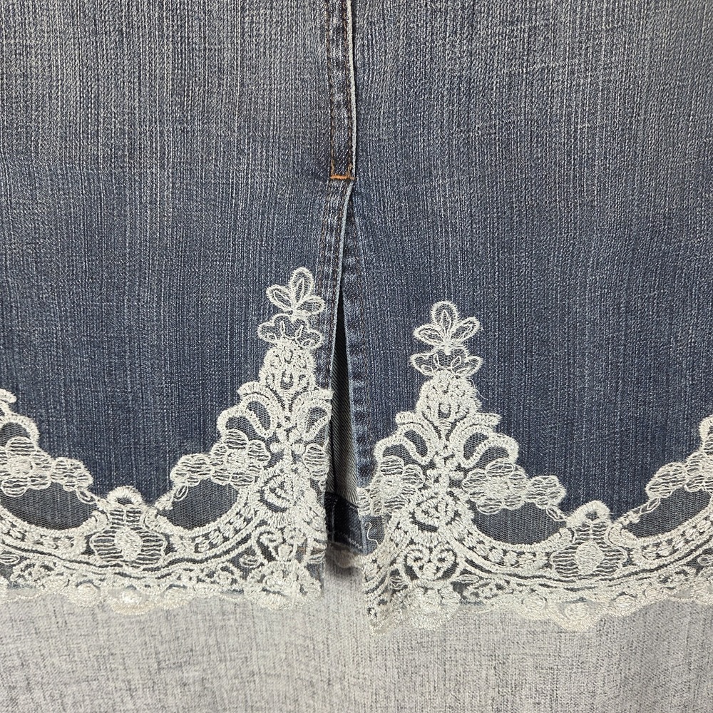 Limited Jeans Brand Y2K Women's Denim Skirt Size 6 Knee Length Fitted Lace - Picture 5 of 9